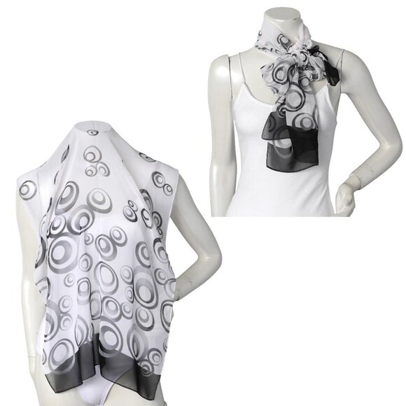 Semi Sheer Black & White Circle Patterned Scarf | Lightweight Chic Neck Wrap - Picture 2 of 6